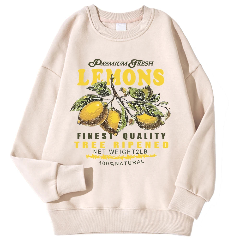 Lemons Leopard And Sun Prints Sweatshirts Winter Women Casual Loose Hoodies Fleece Warm Crewneck Pullover Comfortable Clothes