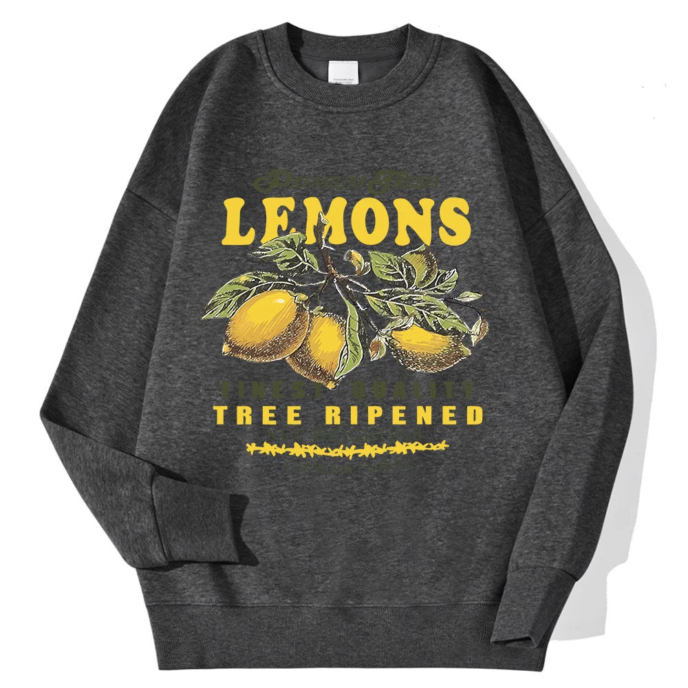 Lemons Leopard And Sun Prints Sweatshirts Winter Women Casual Loose Hoodies Fleece Warm Crewneck Pullover Comfortable Clothes