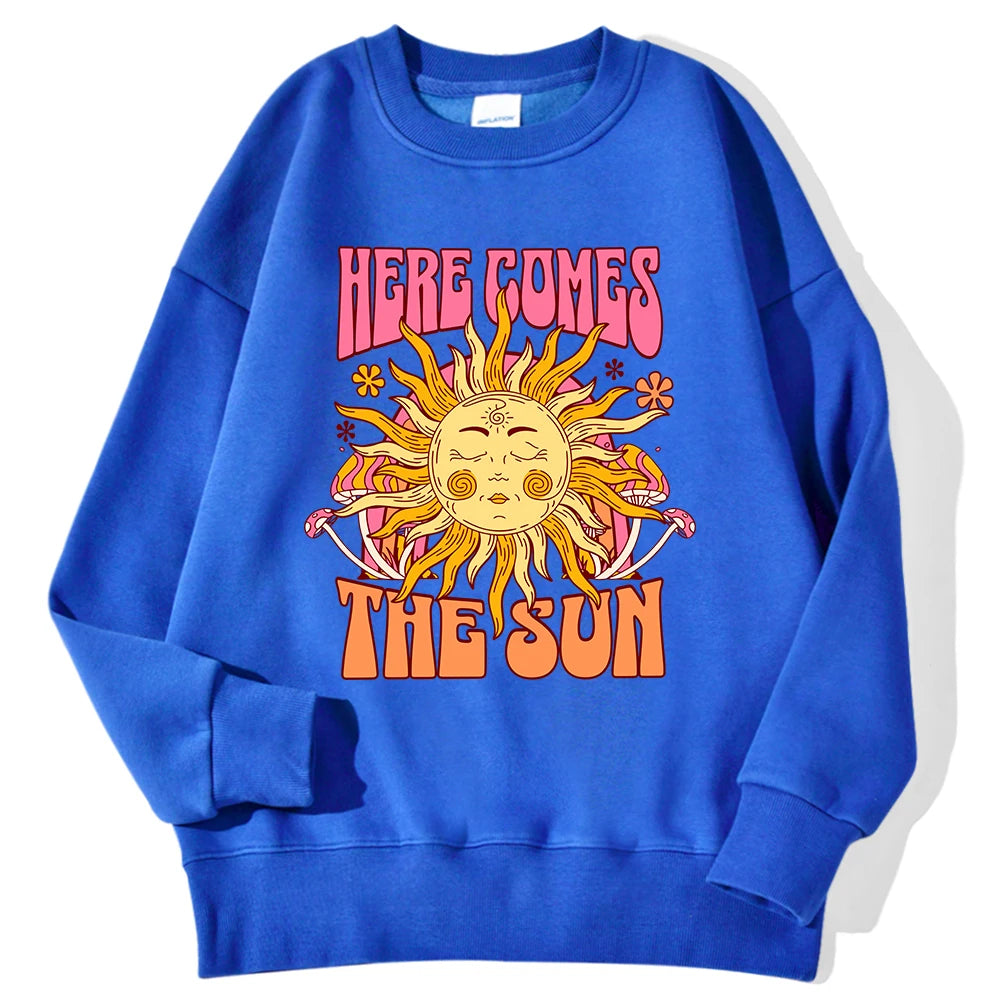 Lemons Leopard And Sun Prints Sweatshirts Winter Women Casual Loose Hoodies Fleece Warm Crewneck Pullover Comfortable Clothes