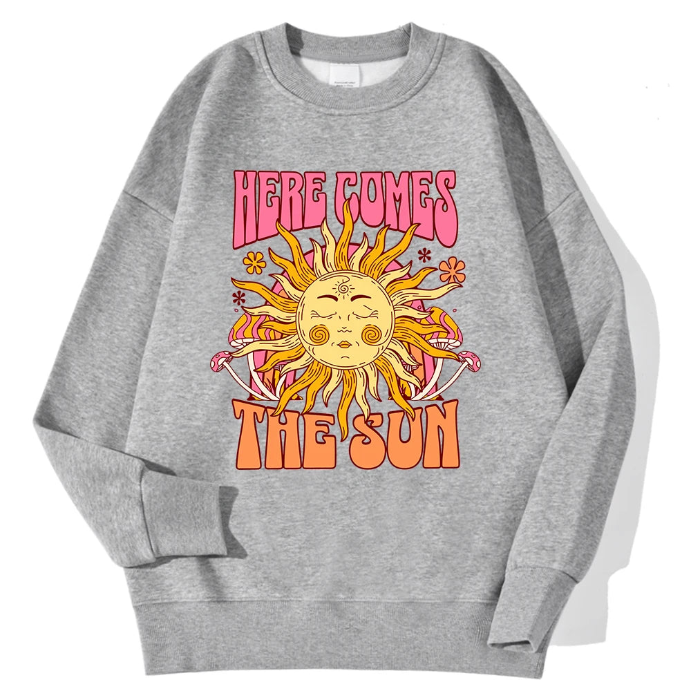 Lemons Leopard And Sun Prints Sweatshirts Winter Women Casual Loose Hoodies Fleece Warm Crewneck Pullover Comfortable Clothes
