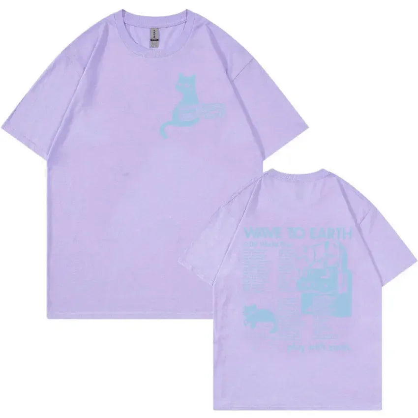 Wave To Earth Cat 0.03 2024 World Tour Album Print T Shirts Men Women Retro Fashion Cotton Short Sleeve T-shirt Hip Hop Clothing