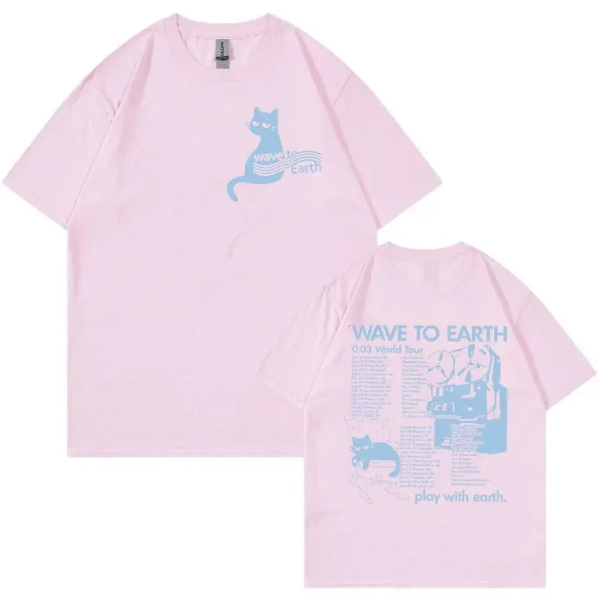 Wave To Earth Cat 0.03 2024 World Tour Album Print T Shirts Men Women Retro Fashion Cotton Short Sleeve T-shirt Hip Hop Clothing