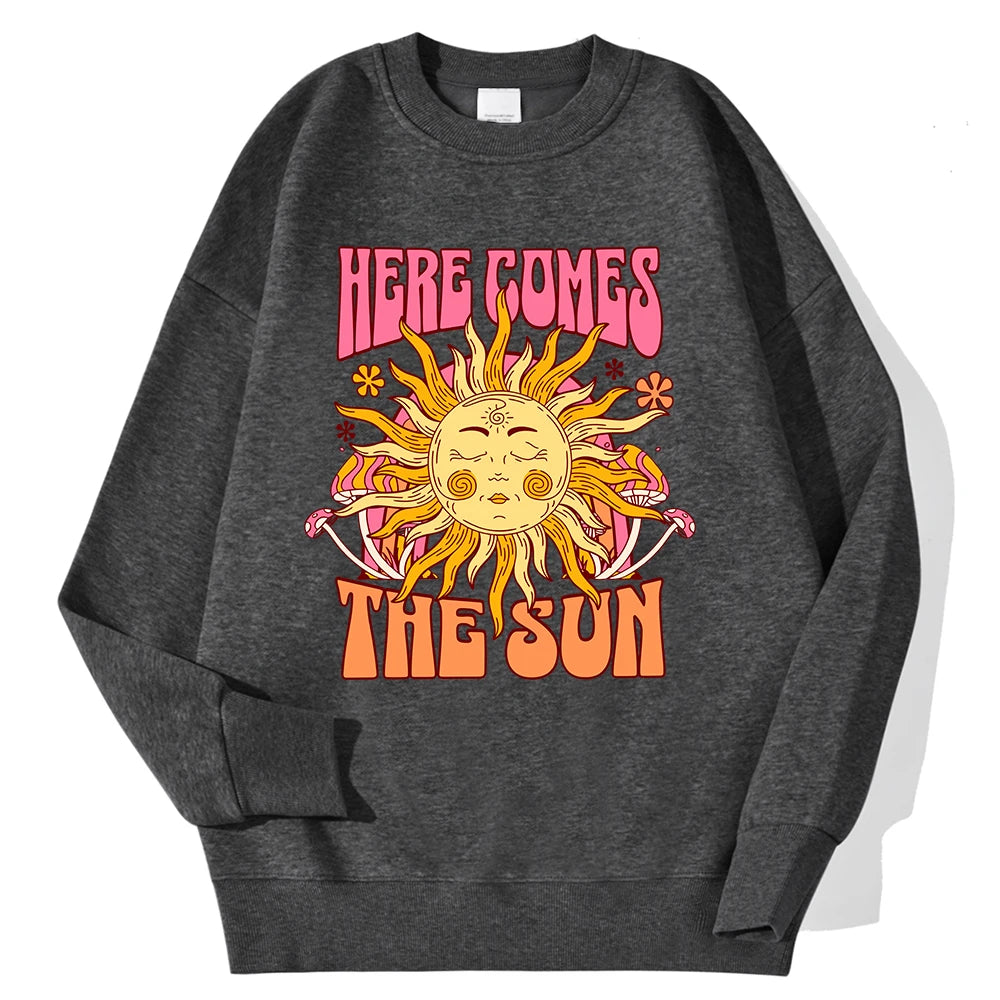 Lemons Leopard And Sun Prints Sweatshirts Winter Women Casual Loose Hoodies Fleece Warm Crewneck Pullover Comfortable Clothes