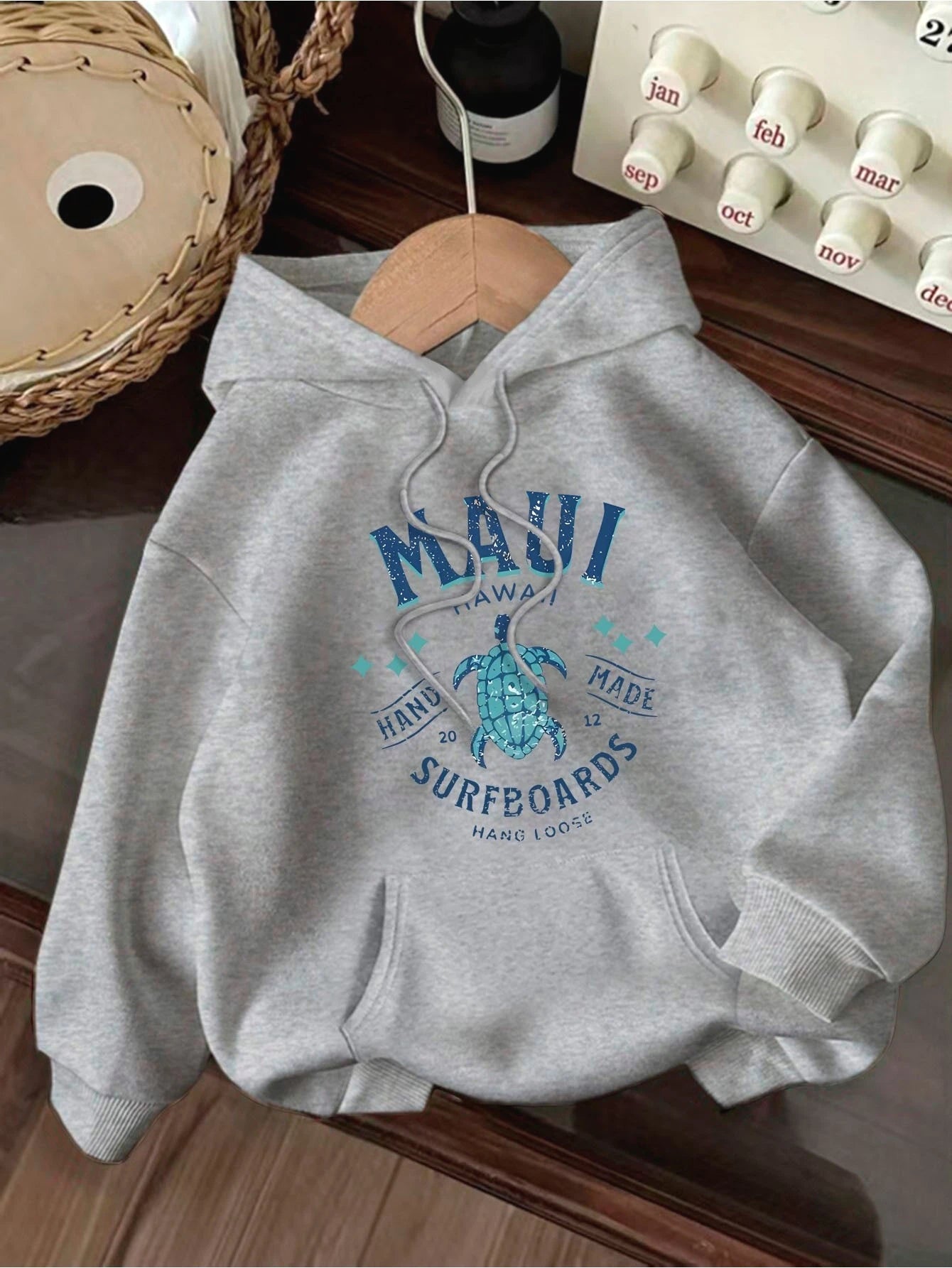 2025 Autumn and Winter "Hawaii Maui" Surfboard Printed Casual Hooded Pullover for Women's Casual Hoodies Clothing