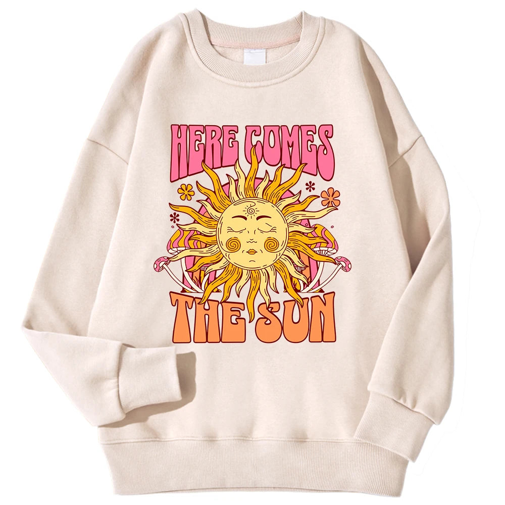 Lemons Leopard And Sun Prints Sweatshirts Winter Women Casual Loose Hoodies Fleece Warm Crewneck Pullover Comfortable Clothes