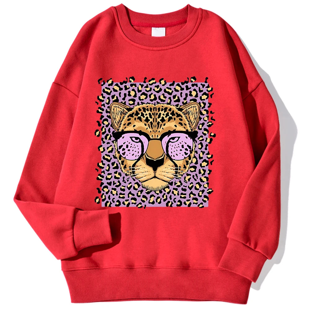 Lemons Leopard And Sun Prints Sweatshirts Winter Women Casual Loose Hoodies Fleece Warm Crewneck Pullover Comfortable Clothes