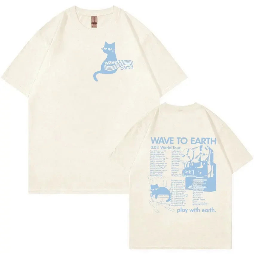 Wave To Earth Cat 0.03 2024 World Tour Album Print T Shirts Men Women Retro Fashion Cotton Short Sleeve T-shirt Hip Hop Clothing