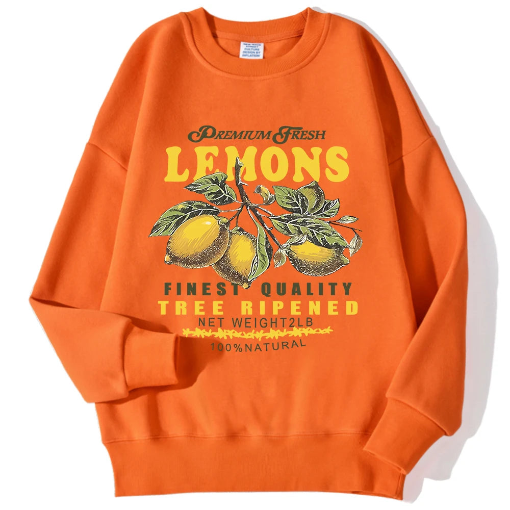 Lemons Leopard And Sun Prints Sweatshirts Winter Women Casual Loose Hoodies Fleece Warm Crewneck Pullover Comfortable Clothes