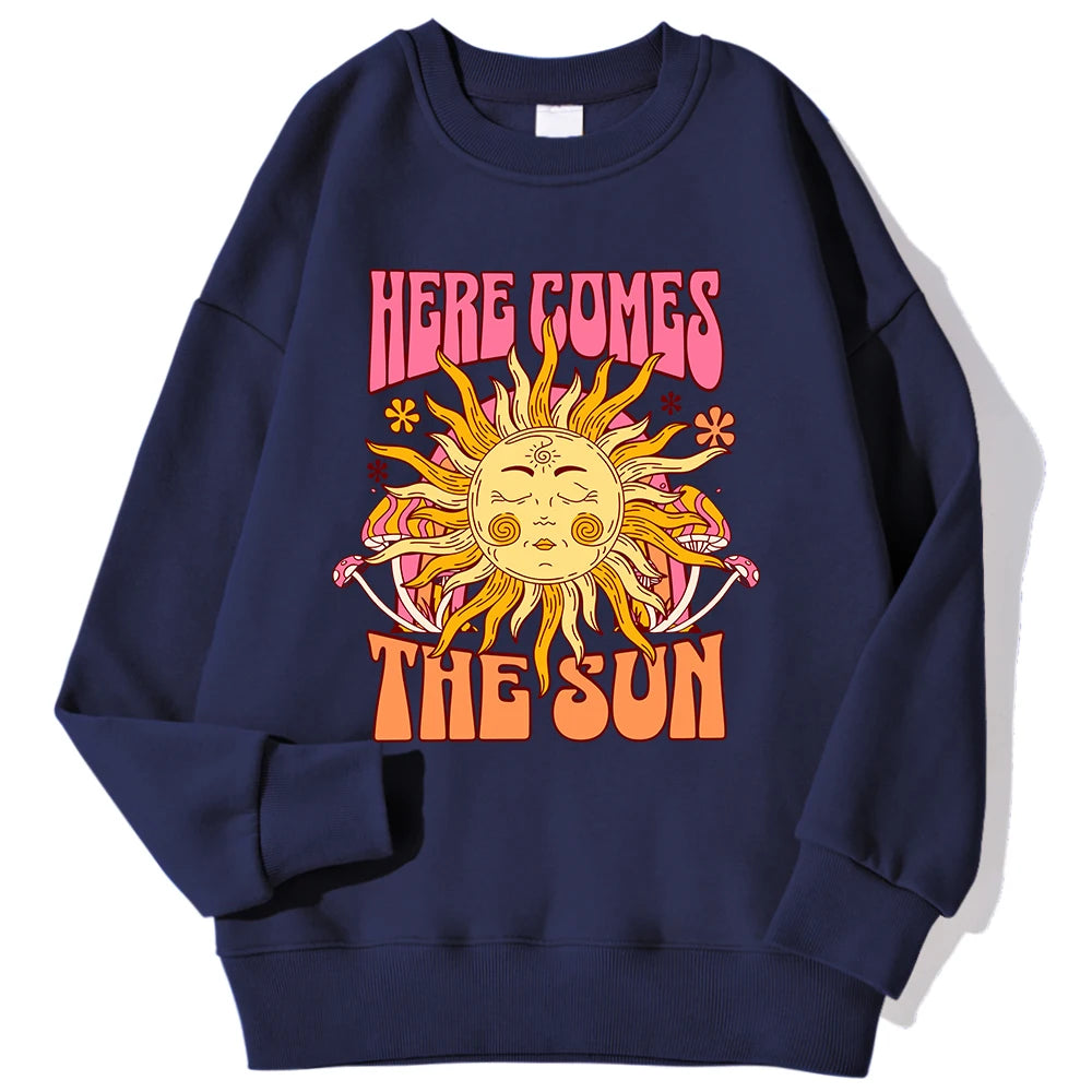 Lemons Leopard And Sun Prints Sweatshirts Winter Women Casual Loose Hoodies Fleece Warm Crewneck Pullover Comfortable Clothes