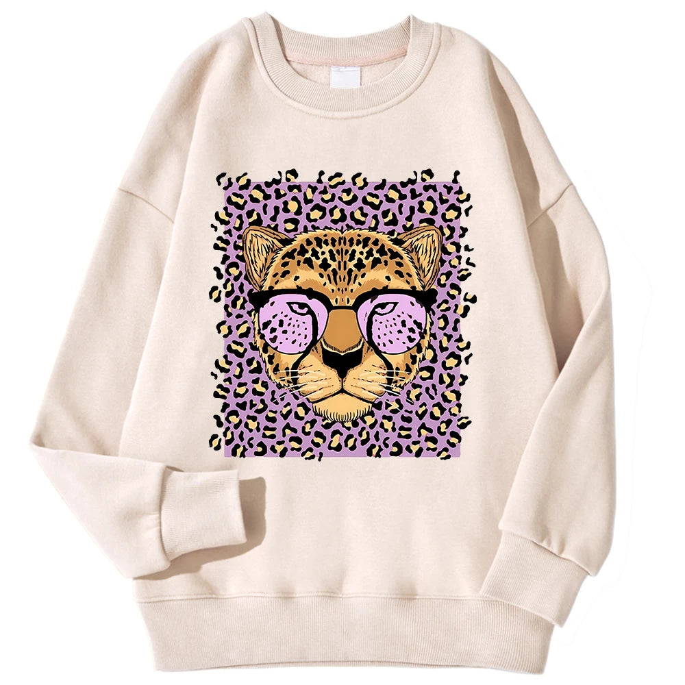 Lemons Leopard And Sun Prints Sweatshirts Winter Women Casual Loose Hoodies Fleece Warm Crewneck Pullover Comfortable Clothes