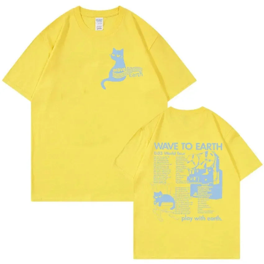 Wave To Earth Cat 0.03 2024 World Tour Album Print T Shirts Men Women Retro Fashion Cotton Short Sleeve T-shirt Hip Hop Clothing