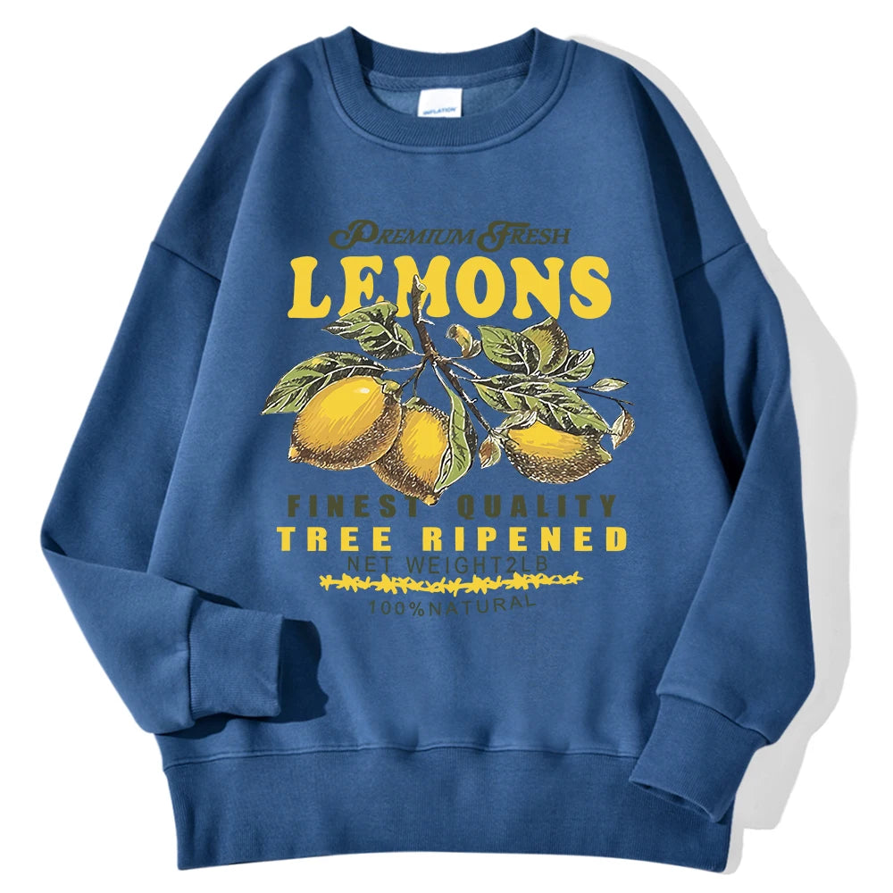 Lemons Leopard And Sun Prints Sweatshirts Winter Women Casual Loose Hoodies Fleece Warm Crewneck Pullover Comfortable Clothes