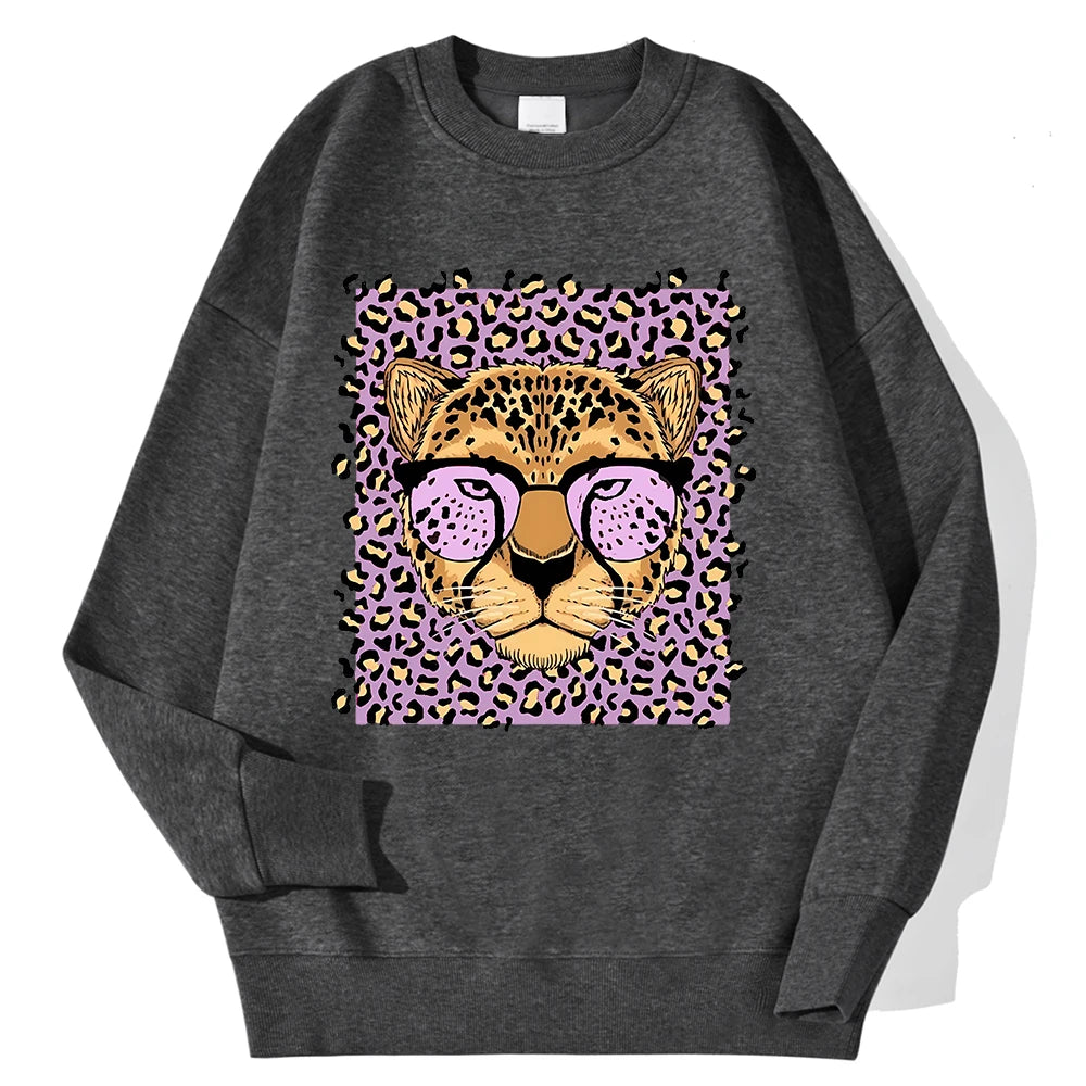 Lemons Leopard And Sun Prints Sweatshirts Winter Women Casual Loose Hoodies Fleece Warm Crewneck Pullover Comfortable Clothes