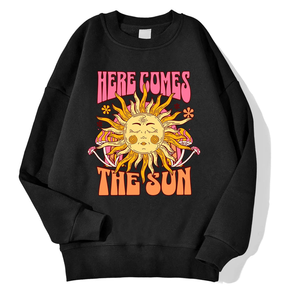 Lemons Leopard And Sun Prints Sweatshirts Winter Women Casual Loose Hoodies Fleece Warm Crewneck Pullover Comfortable Clothes