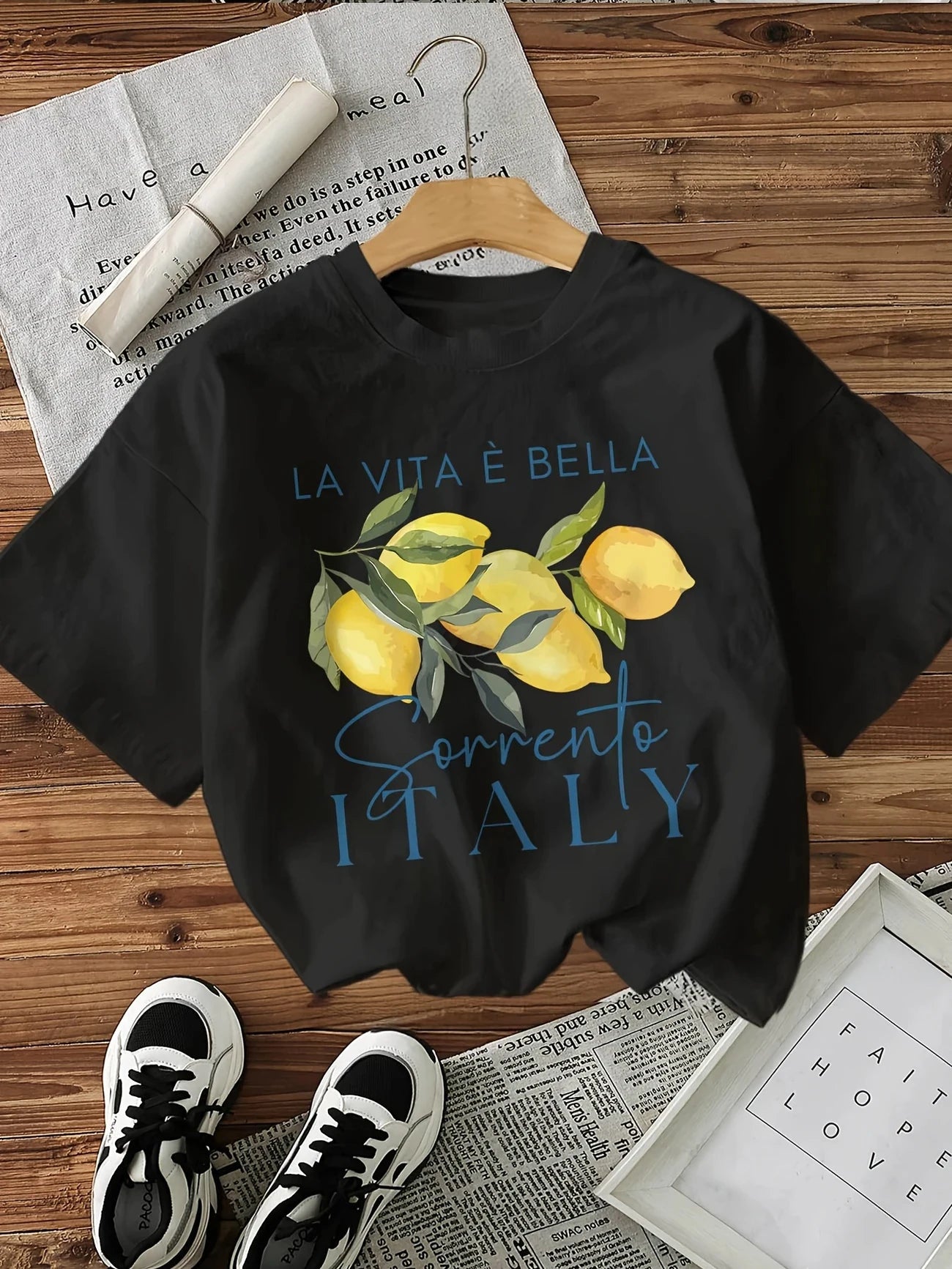Graphic Lemon Print T-Shirt Short Sleeve Crew Neck Casual Top for Summer Spring Fashion Women's Clothing