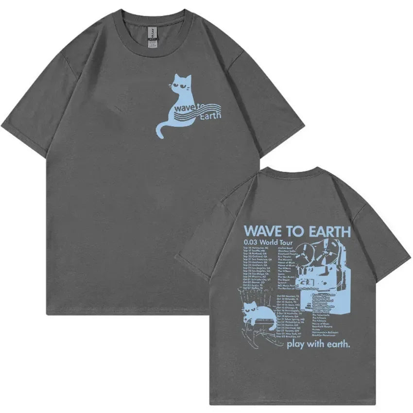 Wave To Earth Cat 0.03 2024 World Tour Album Print T Shirts Men Women Retro Fashion Cotton Short Sleeve T-shirt Hip Hop Clothing