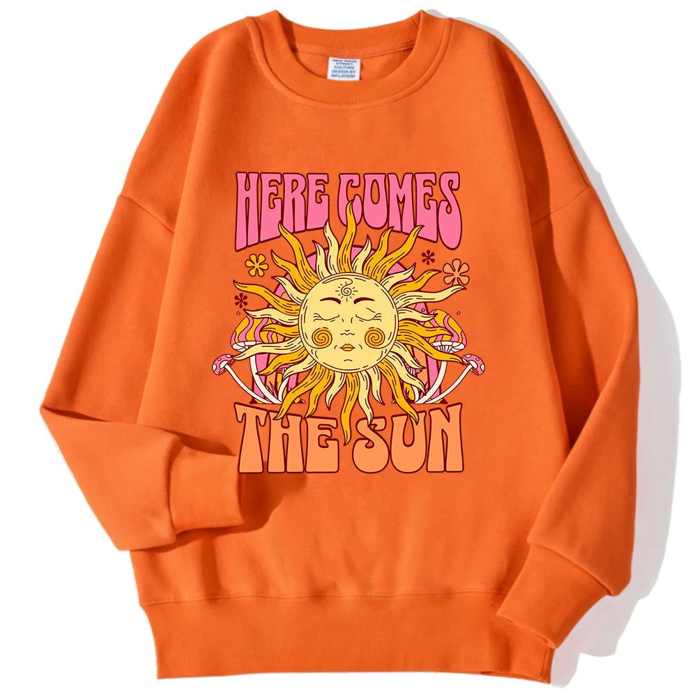 Lemons Leopard And Sun Prints Sweatshirts Winter Women Casual Loose Hoodies Fleece Warm Crewneck Pullover Comfortable Clothes