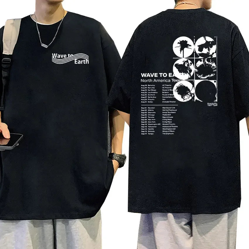 Wave To Earth Cat 0.03 2024 World Tour Album Print T Shirts Men Women Retro Fashion Cotton Short Sleeve T-shirt Hip Hop Clothing