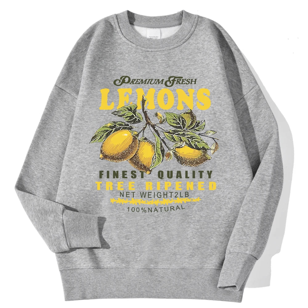 Lemons Leopard And Sun Prints Sweatshirts Winter Women Casual Loose Hoodies Fleece Warm Crewneck Pullover Comfortable Clothes