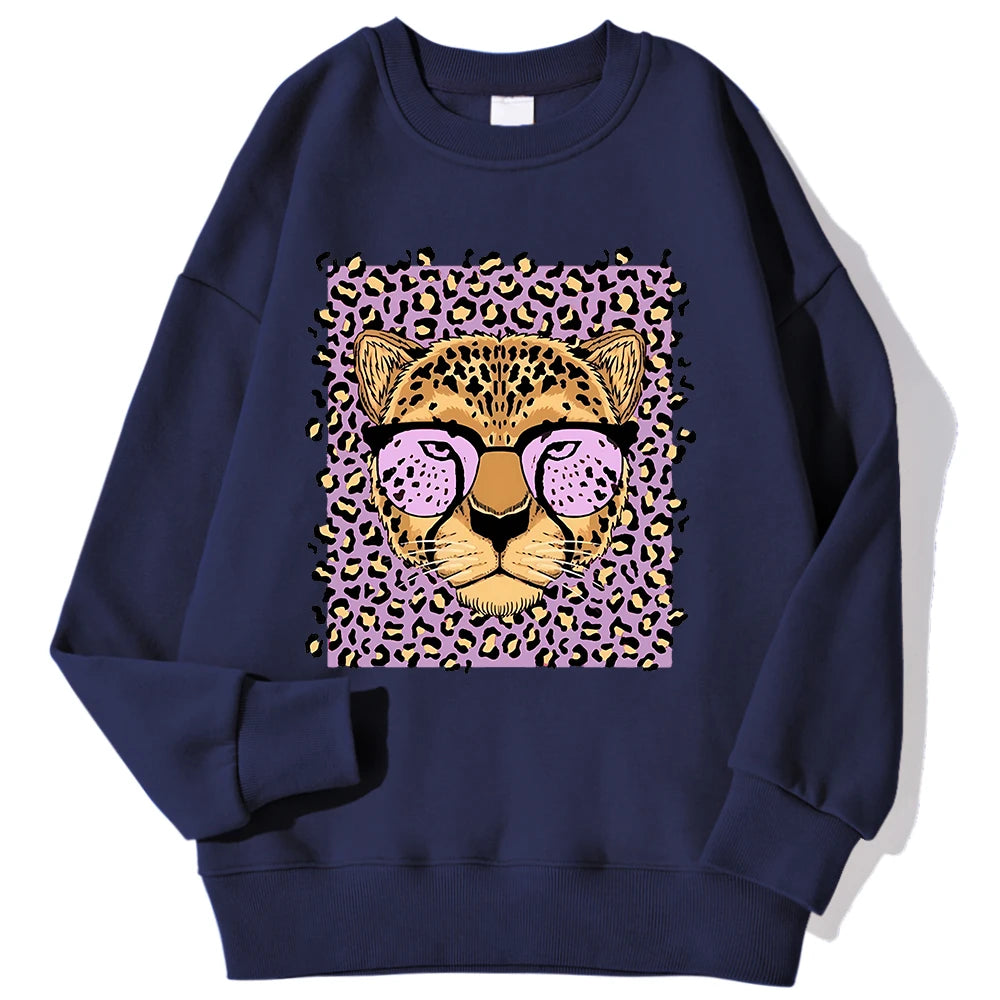 Lemons Leopard And Sun Prints Sweatshirts Winter Women Casual Loose Hoodies Fleece Warm Crewneck Pullover Comfortable Clothes