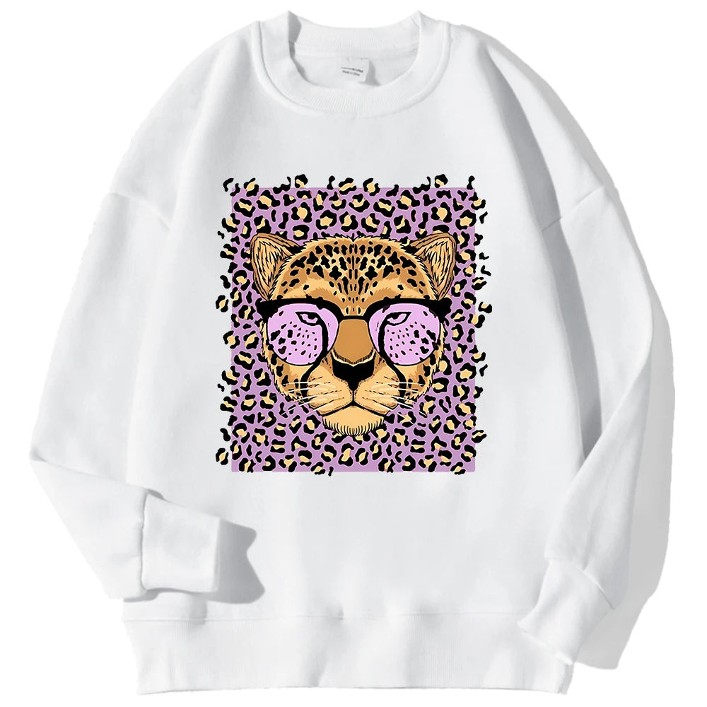 Lemons Leopard And Sun Prints Sweatshirts Winter Women Casual Loose Hoodies Fleece Warm Crewneck Pullover Comfortable Clothes