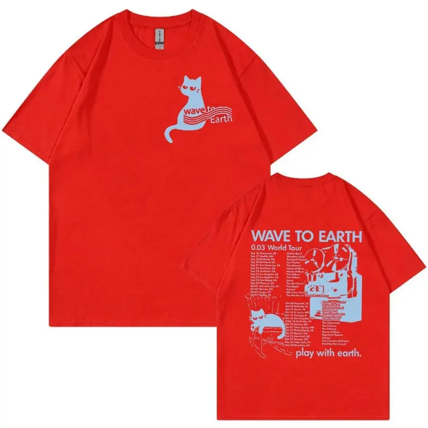 Wave To Earth Cat 0.03 2024 World Tour Album Print T Shirts Men Women Retro Fashion Cotton Short Sleeve T-shirt Hip Hop Clothing