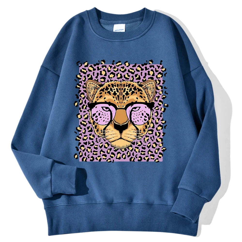 Lemons Leopard And Sun Prints Sweatshirts Winter Women Casual Loose Hoodies Fleece Warm Crewneck Pullover Comfortable Clothes