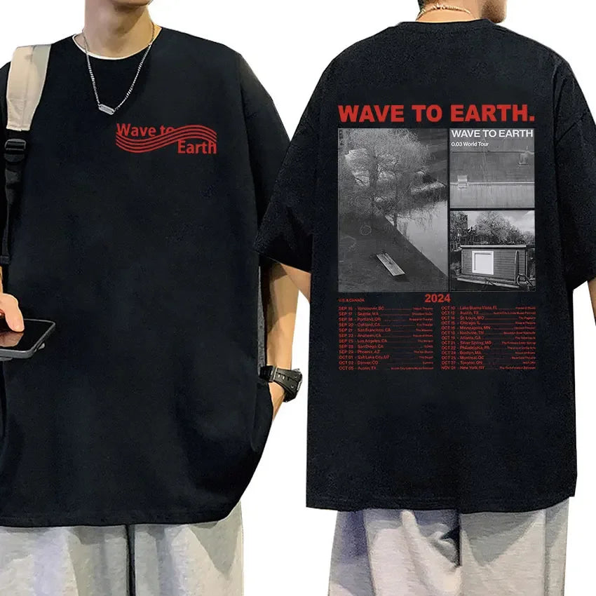 Wave To Earth Cat 0.03 2024 World Tour Album Print T Shirts Men Women Retro Fashion Cotton Short Sleeve T-shirt Hip Hop Clothing