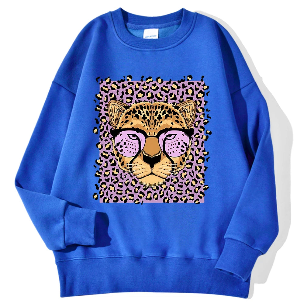 Lemons Leopard And Sun Prints Sweatshirts Winter Women Casual Loose Hoodies Fleece Warm Crewneck Pullover Comfortable Clothes