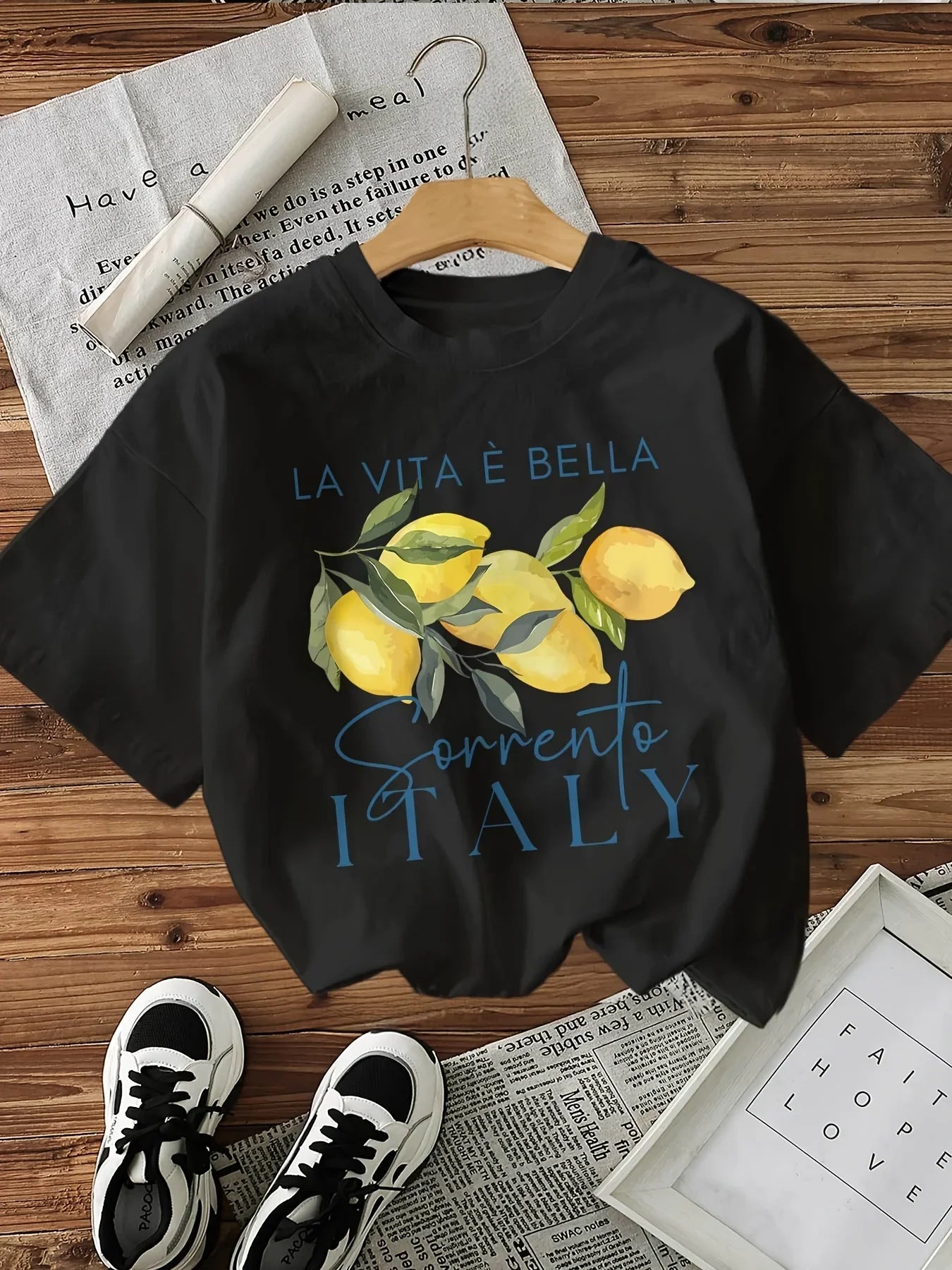 Graphic Lemon Print T-Shirt Short Sleeve Crew Neck Casual Top for Summer Spring Fashion Women's Clothing