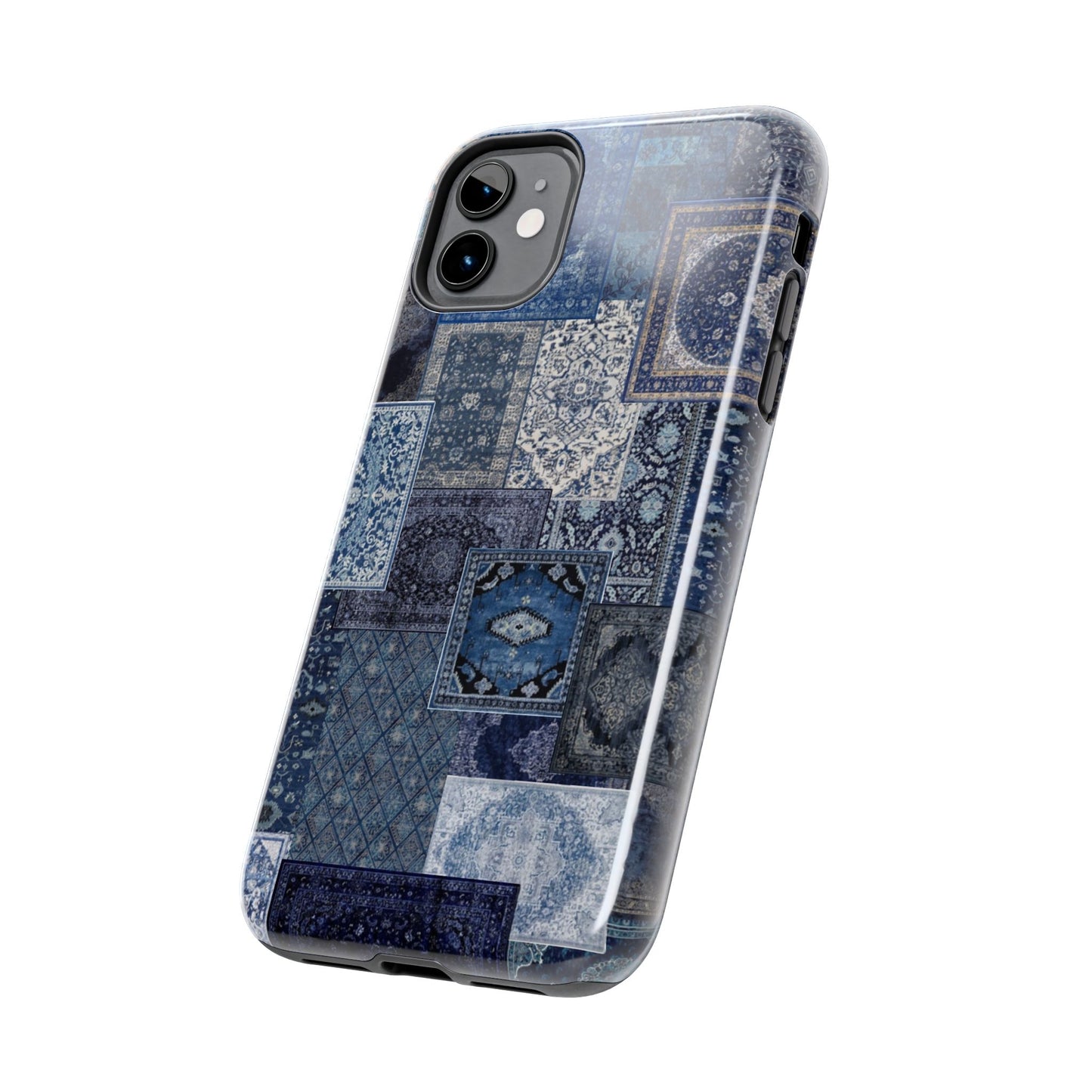 Vintage Rug Pattern Phone Cases, Tough Cases for iPhone, Stylish Smartphone Cover, Unique Gifts for Him/Her, Blue Design