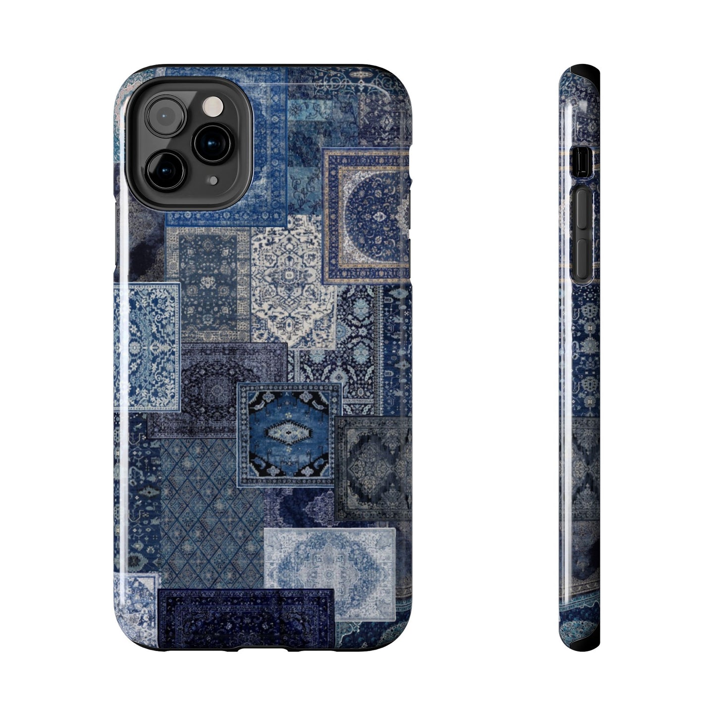 Vintage Rug Pattern Phone Cases, Tough Cases for iPhone, Stylish Smartphone Cover, Unique Gifts for Him/Her, Blue Design