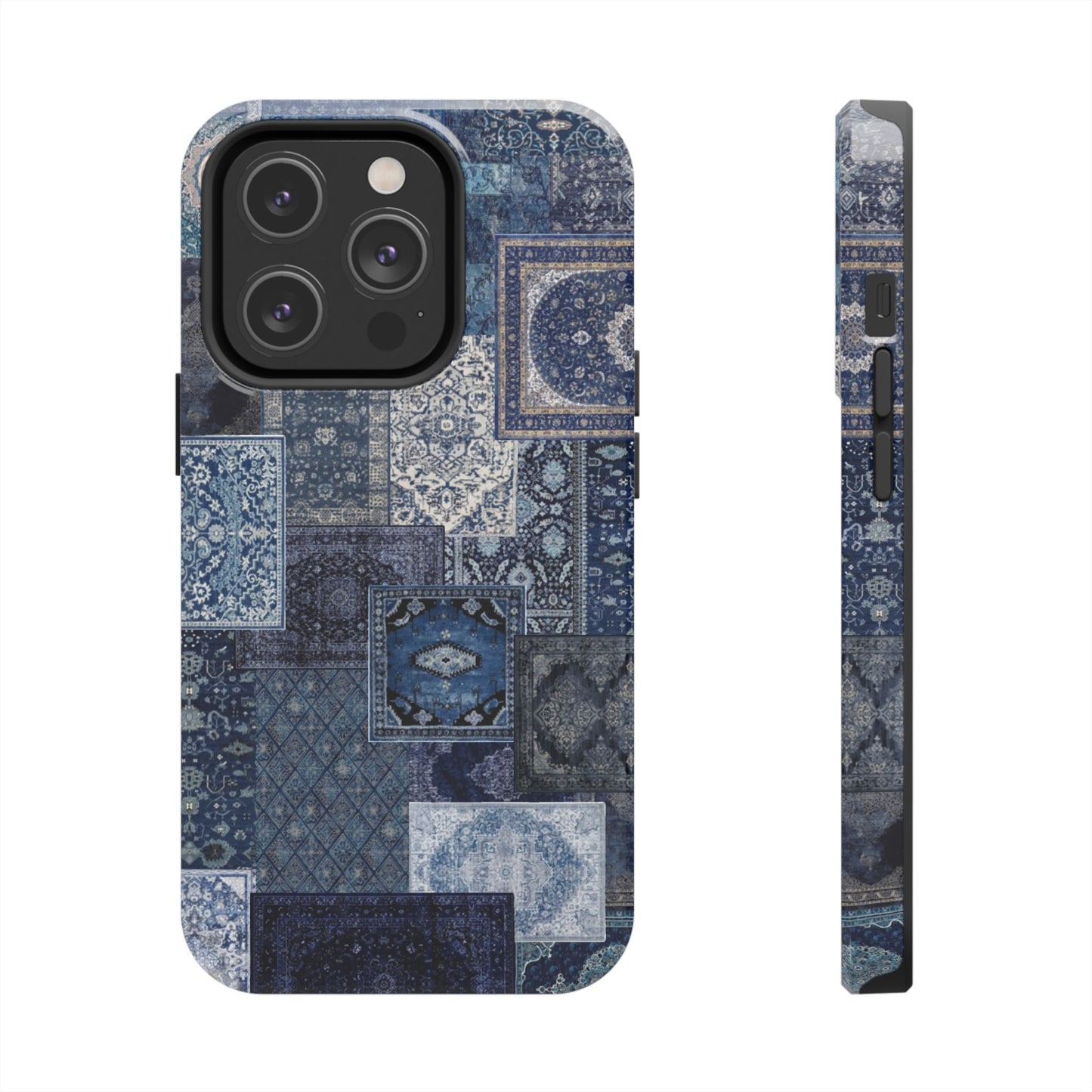 Vintage Rug Pattern Phone Cases, Tough Cases for iPhone, Stylish Smartphone Cover, Unique Gifts for Him/Her, Blue Design