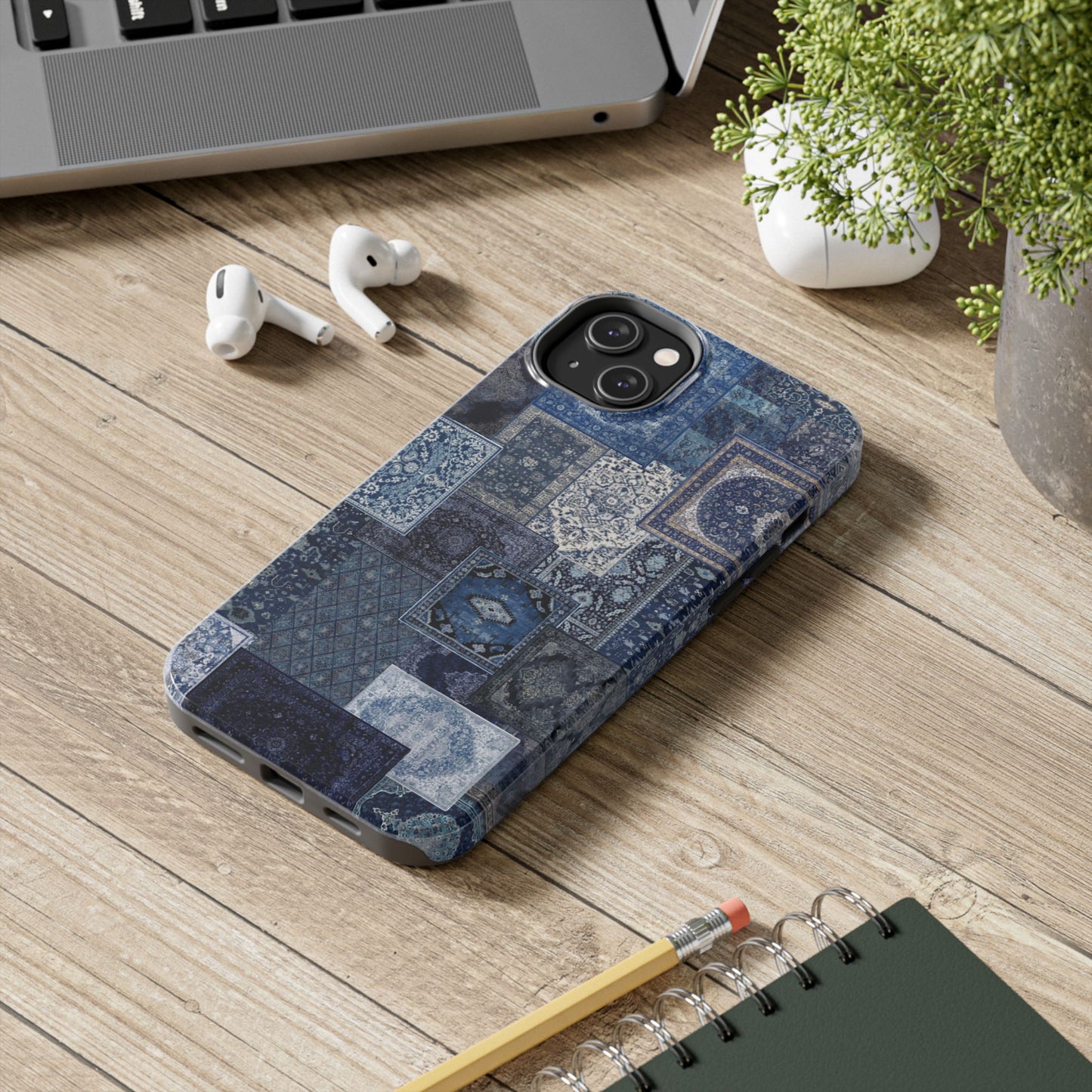 Vintage Rug Pattern Phone Cases, Tough Cases for iPhone, Stylish Smartphone Cover, Unique Gifts for Him/Her, Blue Design