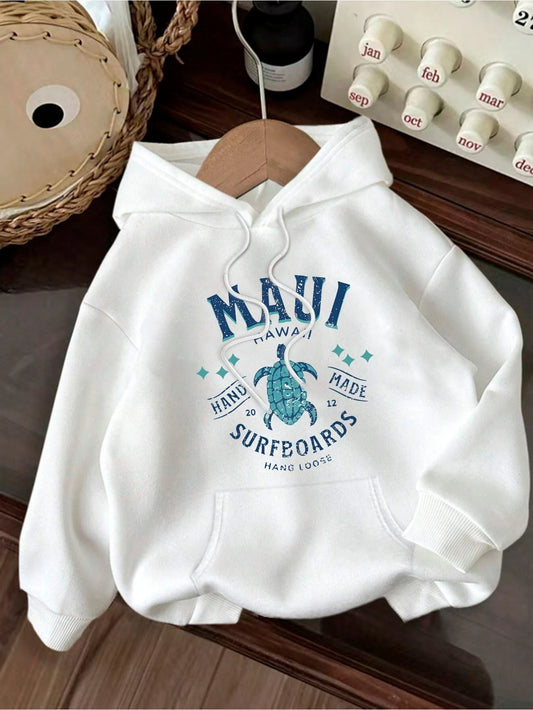 2025 Autumn and Winter "Hawaii Maui" Surfboard Printed Casual Hooded Pullover for Women's Casual Hoodies Clothing