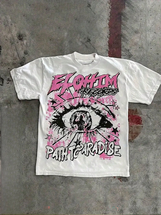 Pure Cotton T-Shirt Men's Summer Round Neck Short Sleeved Casual Print Y2K Style Hand Drawn Fashion Trend Y2K Harajuku